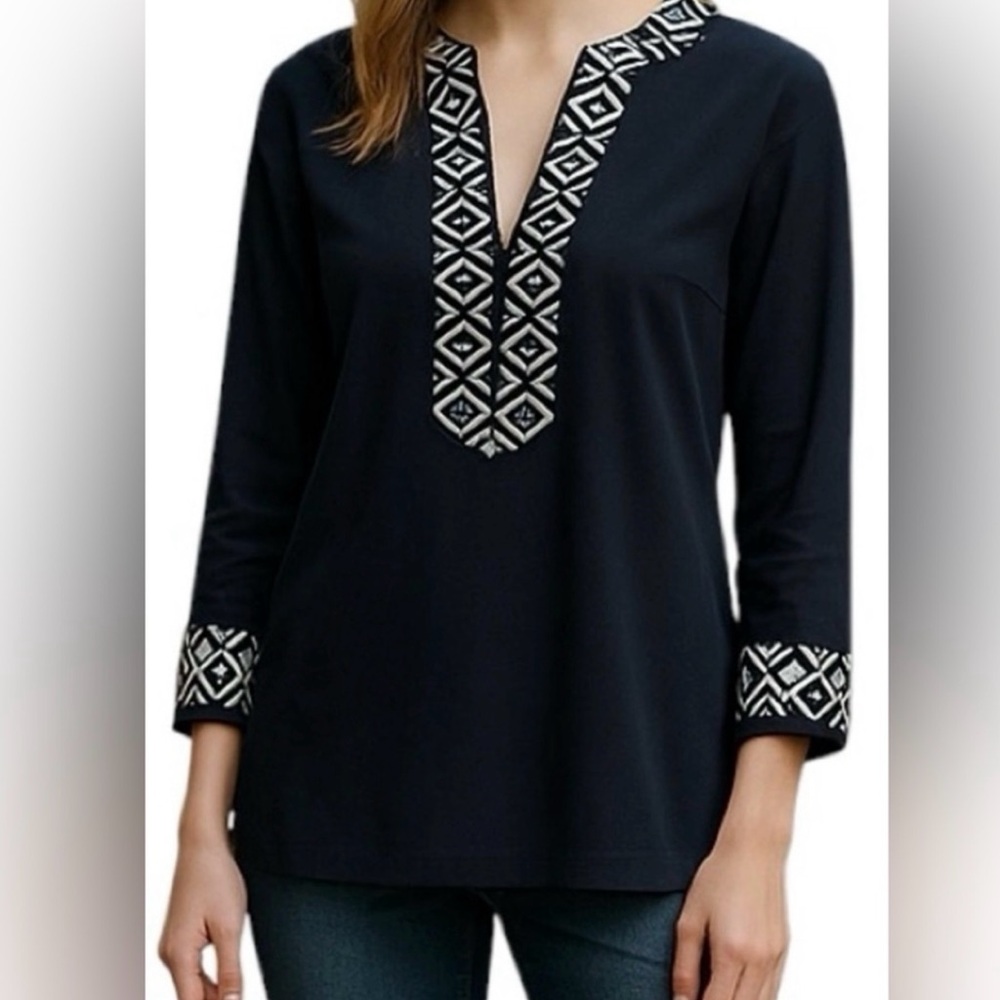 Tory Burch Navy V-Neck Embroidered Tunic - Size 16 - Picture 5 of 7